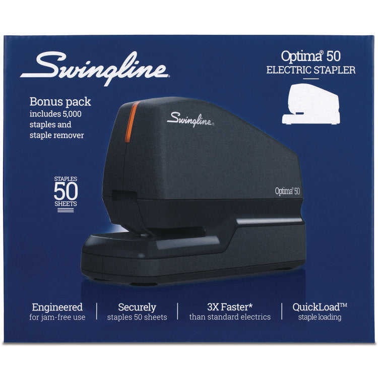 Optima 50 Electric Stapler, 50-Sheet Capacity, Black/Orange