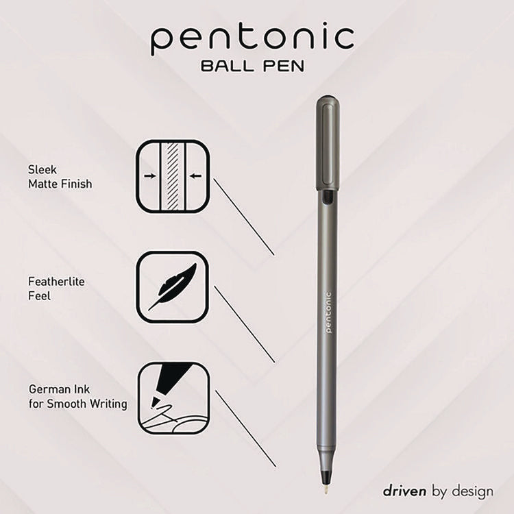 PENTONIC Ballpoint Pen, Stick, Medium 1 mm, Assorted Ink Colors, Charcoal Gray Barrel, 25/Pack