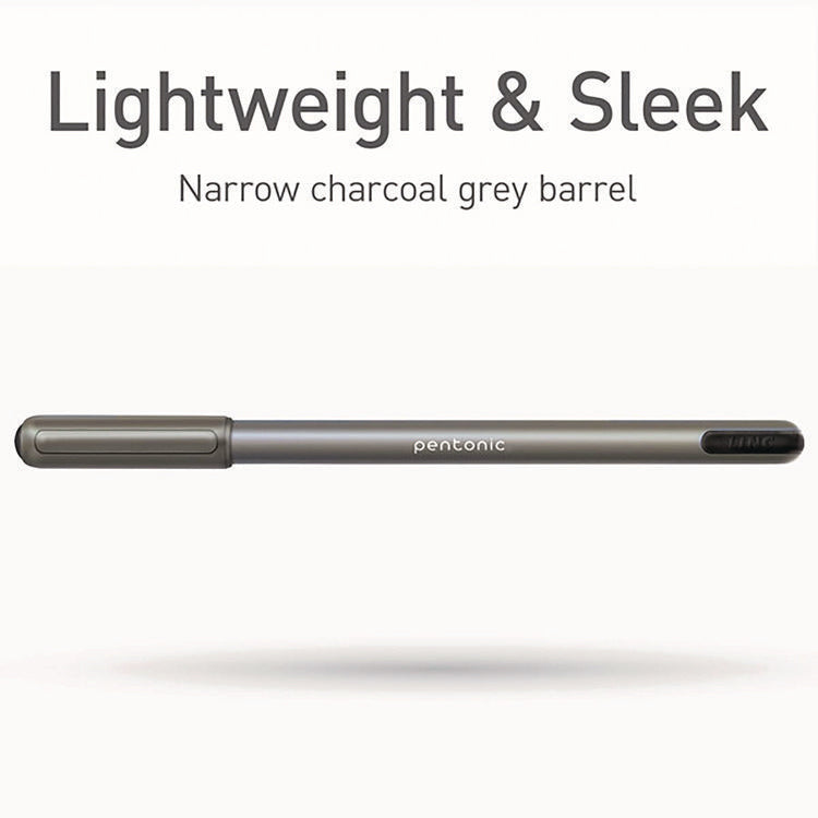 PENTONIC Ballpoint Pen, Stick, Medium 1 mm, Black Ink, Charcoal Gray Barrel, 25/Pack