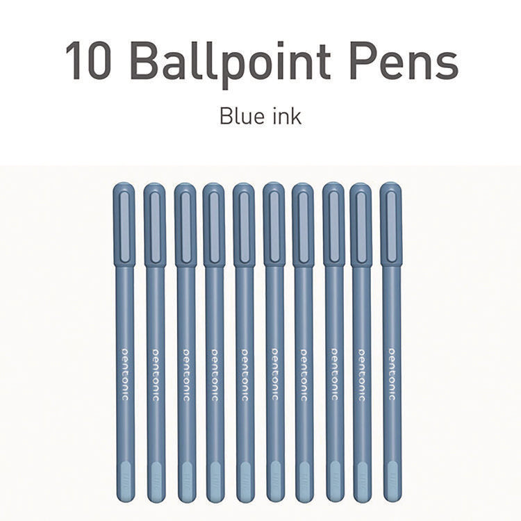 PENTONIC Gel Pen, Stick, Fine 0.7 mm, Blue Ink, Frosted Blue Barrel, 10/Pack