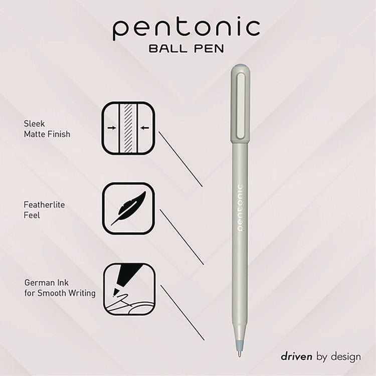 PENTONIC Gel Pen, Stick, Fine 0.7 mm, Black Ink, Pale Gray Barrel, 10/Pack