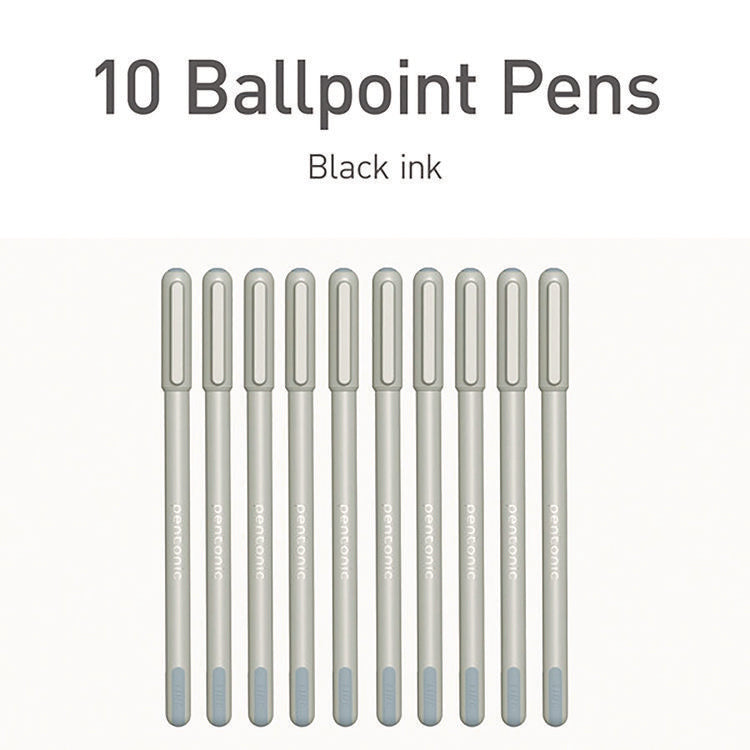 PENTONIC Gel Pen, Stick, Fine 0.7 mm, Black Ink, Pale Gray Barrel, 10/Pack