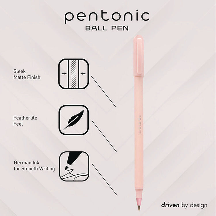 PENTONIC Gel Pen, Stick, Fine 0.7 mm, Red Ink, Pale Pink Barrel, 10/Pack