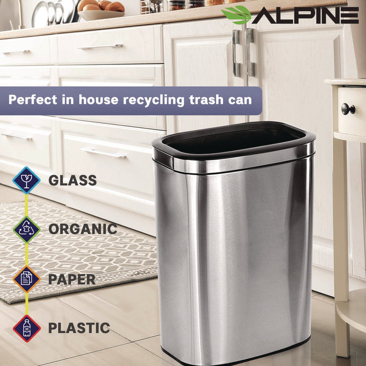 Stainless Steel Rectangular Liner Open Top Trash Can, 10.5 gal, Brushed Stainless Steel
