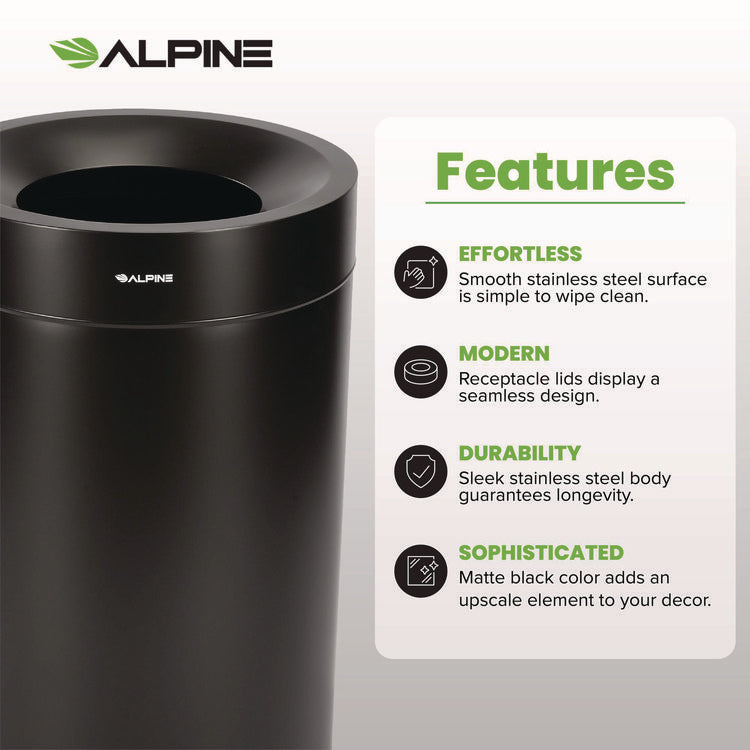 27 Gallon Stainless Steel Commercial Indoor Trash Can, Black