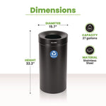27 Gallon Stainless Steel Recycling Can, Black