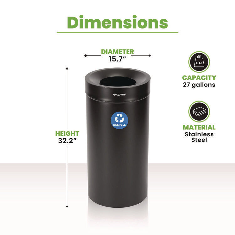 27 Gallon Stainless Steel Recycling Can, Black