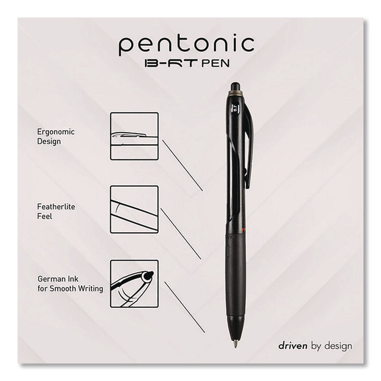 PENTONIC Ballpoint Pen, Retractable, Fine 0.7 mm, Black Ink, Black Barrel, 12/Pack
