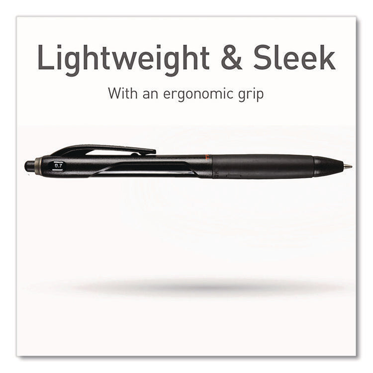 PENTONIC Ballpoint Pen, Retractable, Fine 0.7 mm, Black Ink, Black Barrel, 12/Pack
