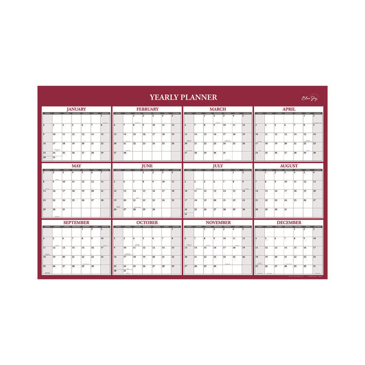 Classic Red Laminated Erasable Wall Calendar, 36 x 24, White/Red/Gray Sheets, 12-Month (Jan to Dec): 2025