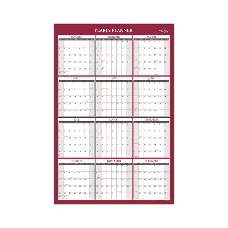 Classic Red Laminated Erasable Wall Calendar, 36 x 24, White/Red/Gray Sheets, 12-Month (Jan to Dec): 2025