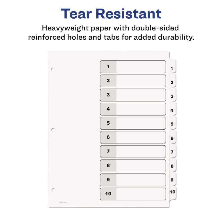 customizable table of contents ready index black and white dividers, 10-tab, 1 to 10, 11 x 8.5, white, 6 sets