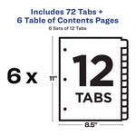 Customizable Table of Contents Ready Index Black and White Dividers, 12-Tab, 1 to 12, 11 x 8.5, White, 6 Sets