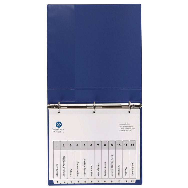 Customizable Table of Contents Ready Index Black and White Dividers, 12-Tab, 1 to 12, 11 x 8.5, White, 6 Sets