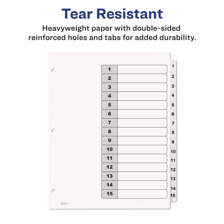 Customizable Table of Contents Ready Index Black and White Dividers, 15-Tab, 1 to 15, 11 x 8.5, White, 6 Sets