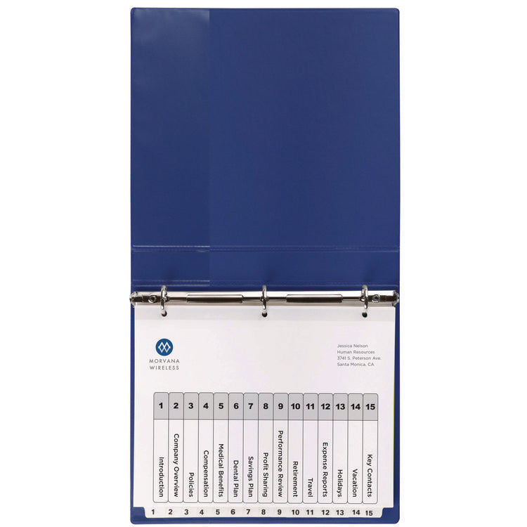 Customizable Table of Contents Ready Index Black and White Dividers, 15-Tab, 1 to 15, 11 x 8.5, White, 6 Sets