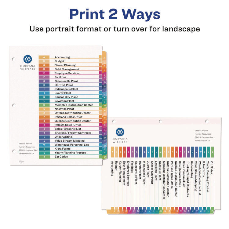 customizable table of contents ready index multicolor dividers, 26-tab, a to z, 11 x 8.5, white, 6 sets