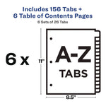 customizable table of contents ready index multicolor dividers, 26-tab, a to z, 11 x 8.5, white, 6 sets