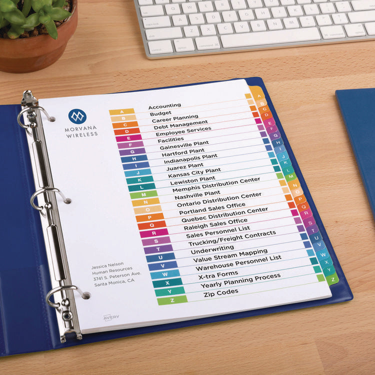 customizable table of contents ready index multicolor dividers, 26-tab, a to z, 11 x 8.5, white, 6 sets