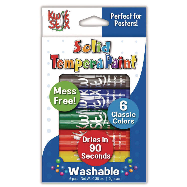 Kwik Stix Tempera Paint Set, 0.7" x 3.5", Assorted, 6 Sticks/Pack, 24 Packs/Carton
