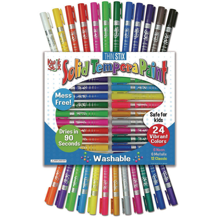Thin Stix Tempera Paint Set, 12 Assorted Metallic Colors, 24/Set, 6 Sets/Carton