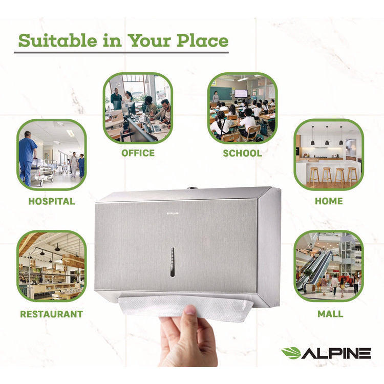 Horizontal C-Fold/Multi-Fold Paper Towel Dispenser, 7.08 x 3.93 x 10.82, Brushed Nickel