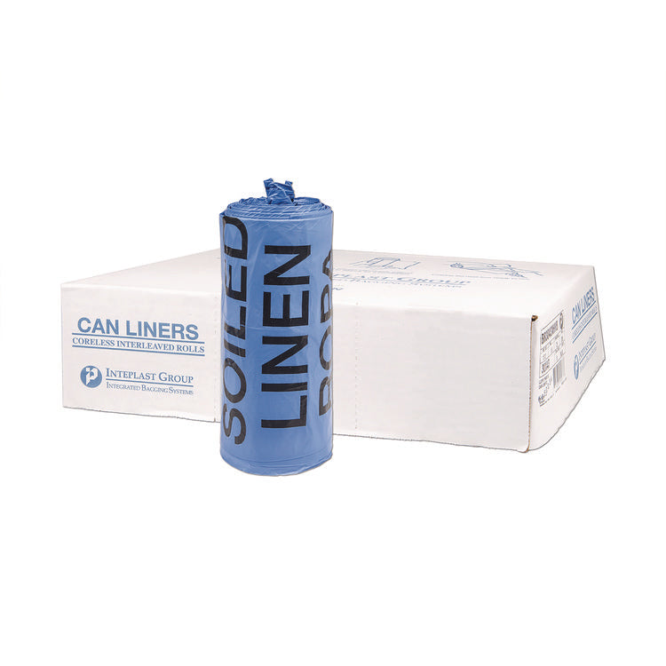Institutional Low-Density Can Liners, Soiled Linen, 30 gal, 1 mil, 30" x 43", Blue, 200/Carton