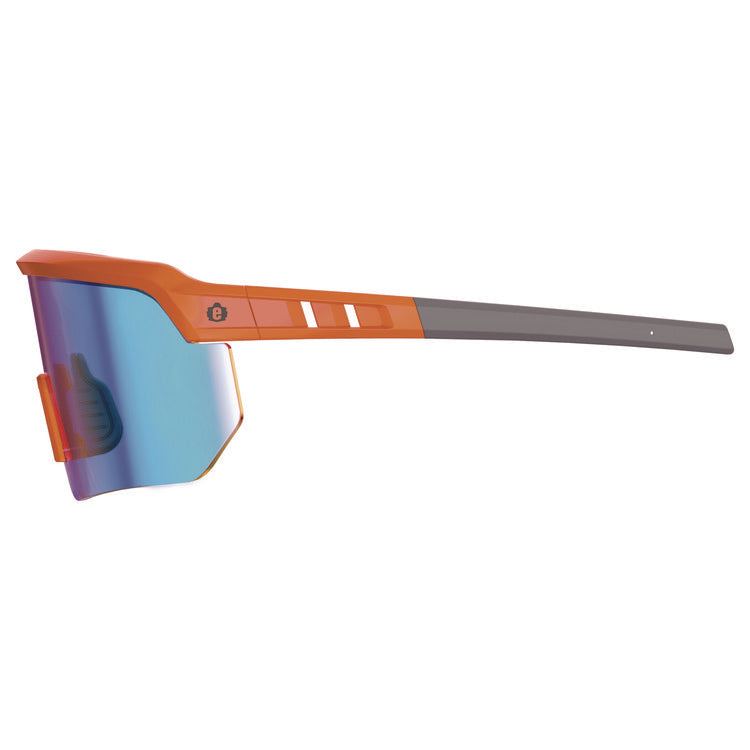 Skullerz AEGIR-AFASPM Anti-Scratch and Enhanced Anti-Fog Safety Glasses, Orange Frame, Blue Mirror Polycarb Lens