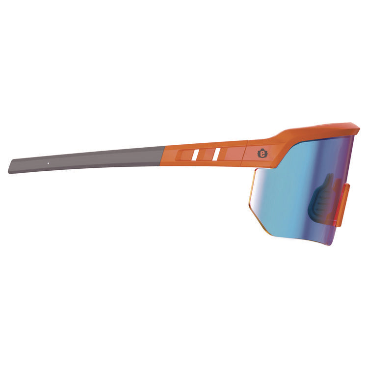Skullerz AEGIR-AFASPM Anti-Scratch and Enhanced Anti-Fog Safety Glasses, Orange Frame, Blue Mirror Polycarb Lens