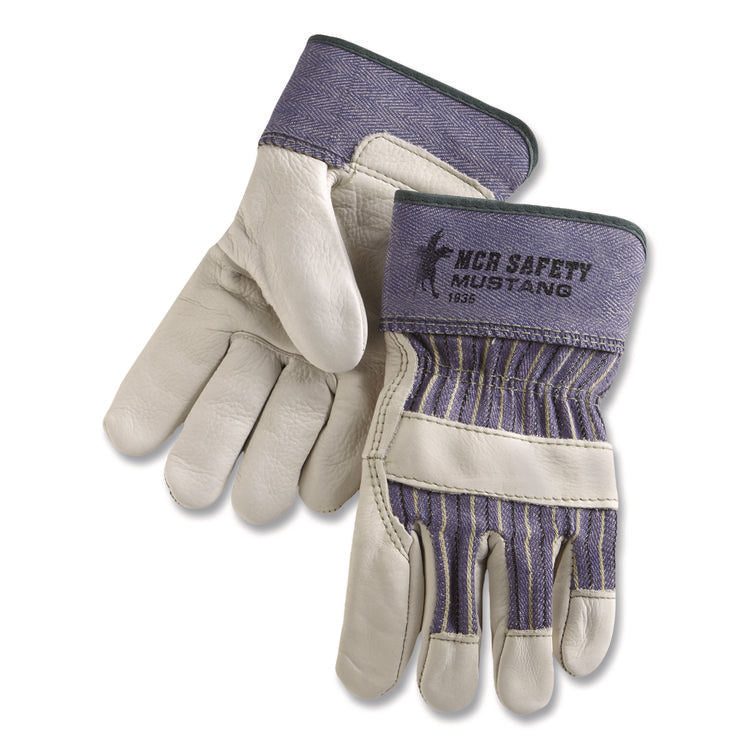Mustang Leather Palm Gloves, Gunn Cut, Wing Thumb, X-Large, Blue/Cream, 12 Pairs