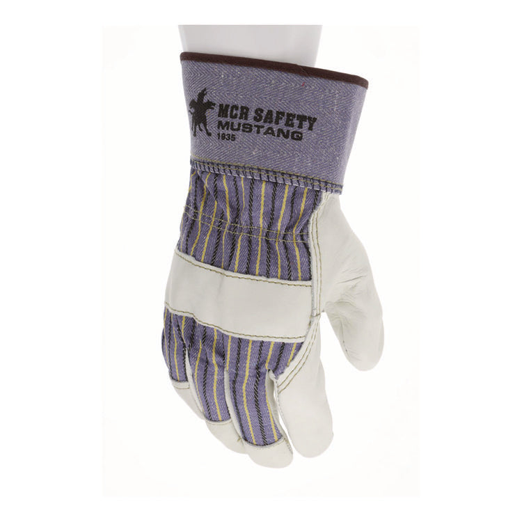 Grain Leather Palm Gloves, Gunn Cut, Wing Thumb, Medium, Blue Striped/White, 12 Pairs