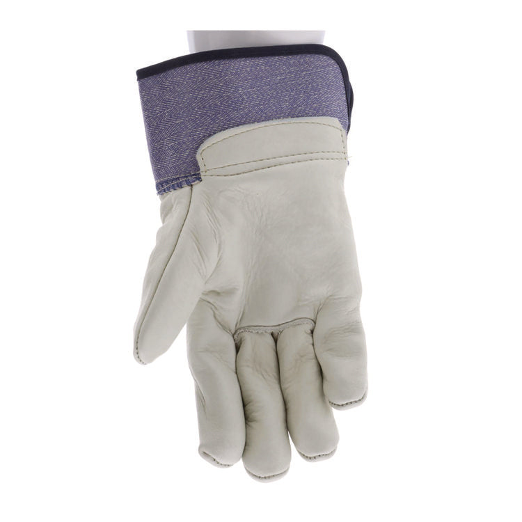Grain Leather Palm Gloves, Gunn Cut, Wing Thumb, Medium, Blue Striped/White, 12 Pairs