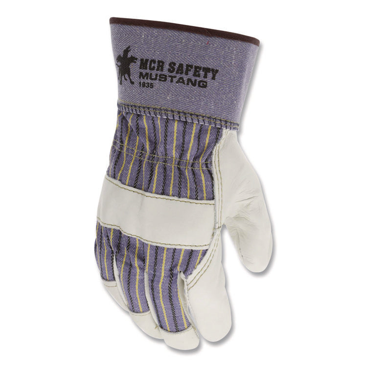 Mustang Leather Palm Gloves, Gunn Cut, Wing Thumb, X-Large, Blue/Cream, 12 Pairs