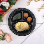 Quiet Classic Laminated Foam Dinnerware, 3-Compartment Plate, 9" dia, Black, 125/Sleeve, 4 Sleeves/Carton