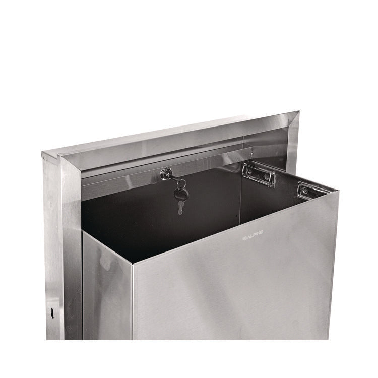 Stainless Steel Recessed 12 Gal Leak-Proof Waste Receptacle, Brushed Stainless Steel