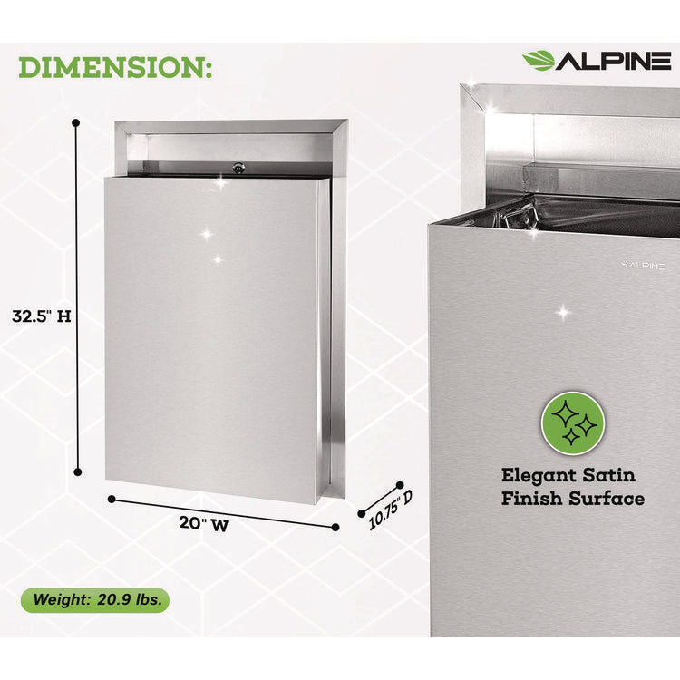 Stainless Steel Recessed 12 Gal Leak-Proof Waste Receptacle, Brushed Stainless Steel