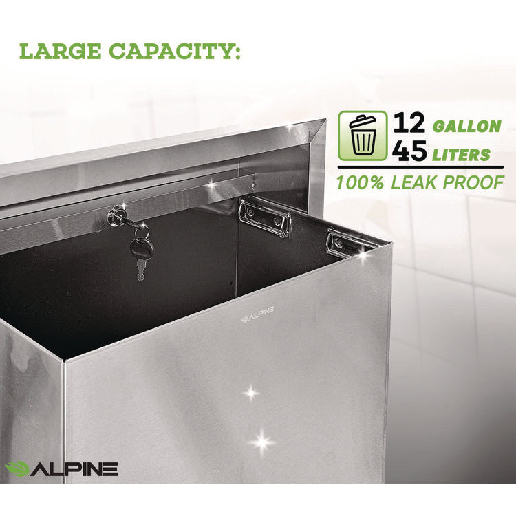Stainless Steel Recessed 12 Gal Leak-Proof Waste Receptacle, Brushed Stainless Steel