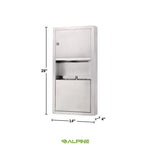 Stainless Steel Surface-Mounted Paper Towel Dispenser with Waste Receptacle, 28 x 4 x 14