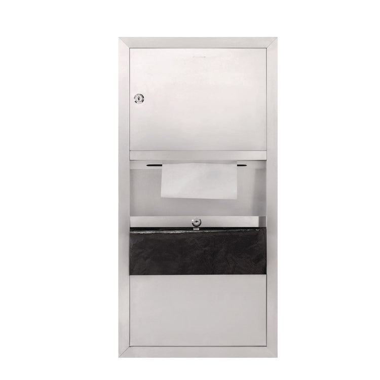 Stainless Steel Surface-Mounted Paper Towel Dispenser with Waste Receptacle, 28 x 4 x 14