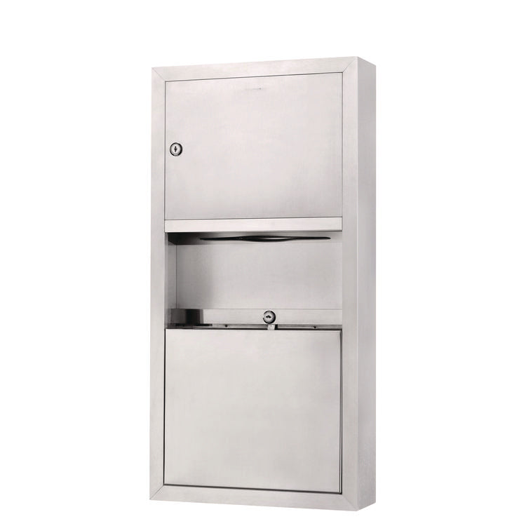 Stainless Steel Surface-Mounted Paper Towel Dispenser with Waste Receptacle, 28 x 4 x 14