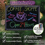 LED Illuminated Hanging Message Writing Board, Black 26" x 18" Surface, Black 27.6" x 19.7" Frame