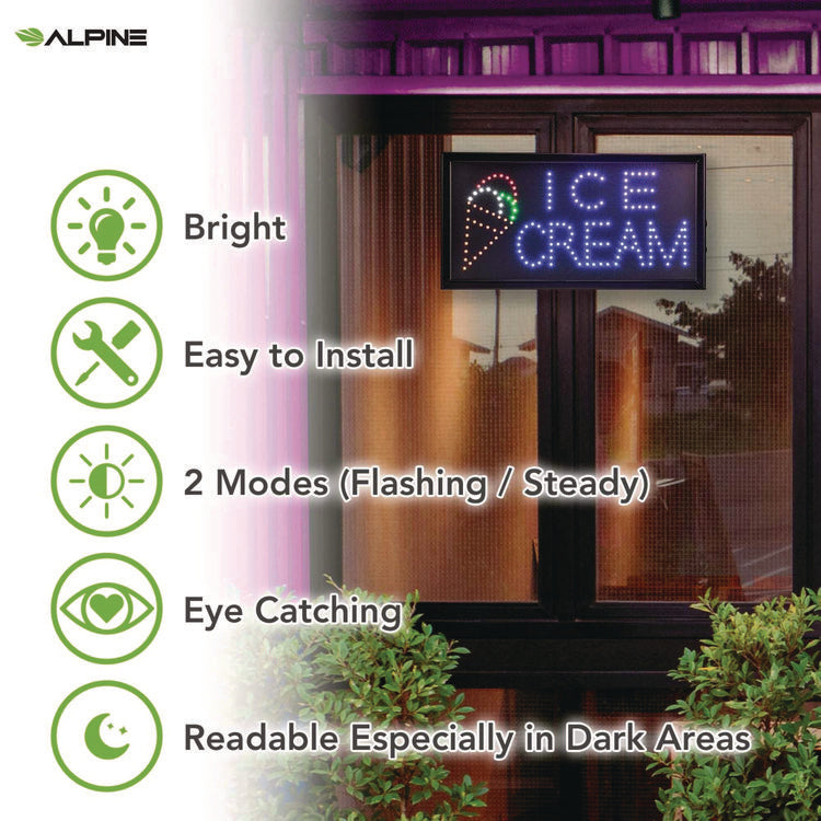 LED Rectangular Ice Cream Sign, 19 x 10, Black Frame, Blue/Green/Orange/Red/White Graphics