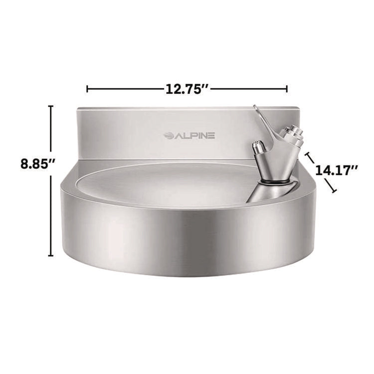 Wall-Mounted Indoor/Outdoor Water Fountain, Single-Level, Non-Filtered, Non-Refrigerated, Silver
