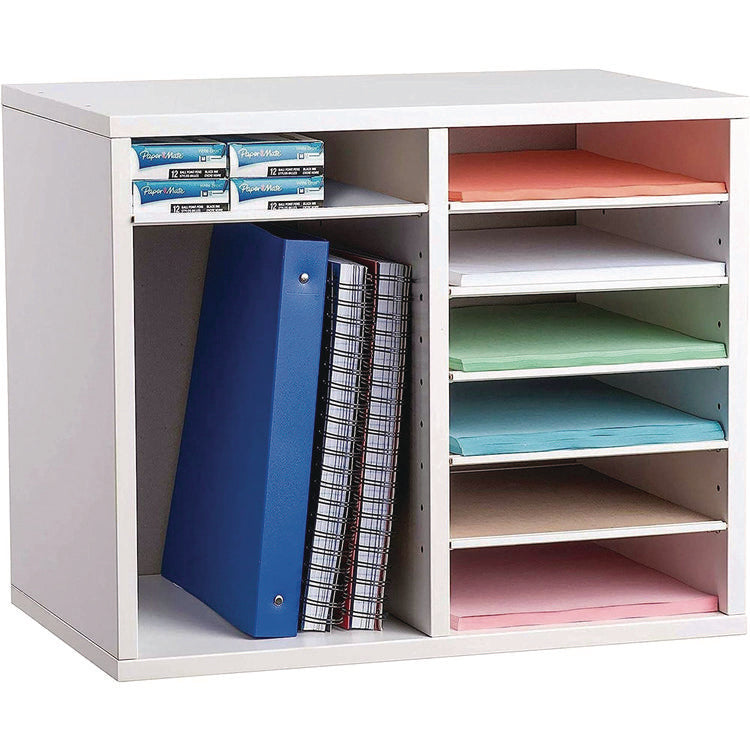Wood Adjustable 12 Compartment Literature Organizer, 12 Sections, Letter Size, 20 x 11.8 x 16.3, White