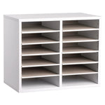 Wood Adjustable 12 Compartment Literature Organizer, 12 Sections, Letter Size, 20 x 11.8 x 16.3, White