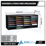 Wood Adjustable 24 Compartment Literature Organizer, 24 Sections, Letter Size, 39.3 x 11.8 x 16.3, Black