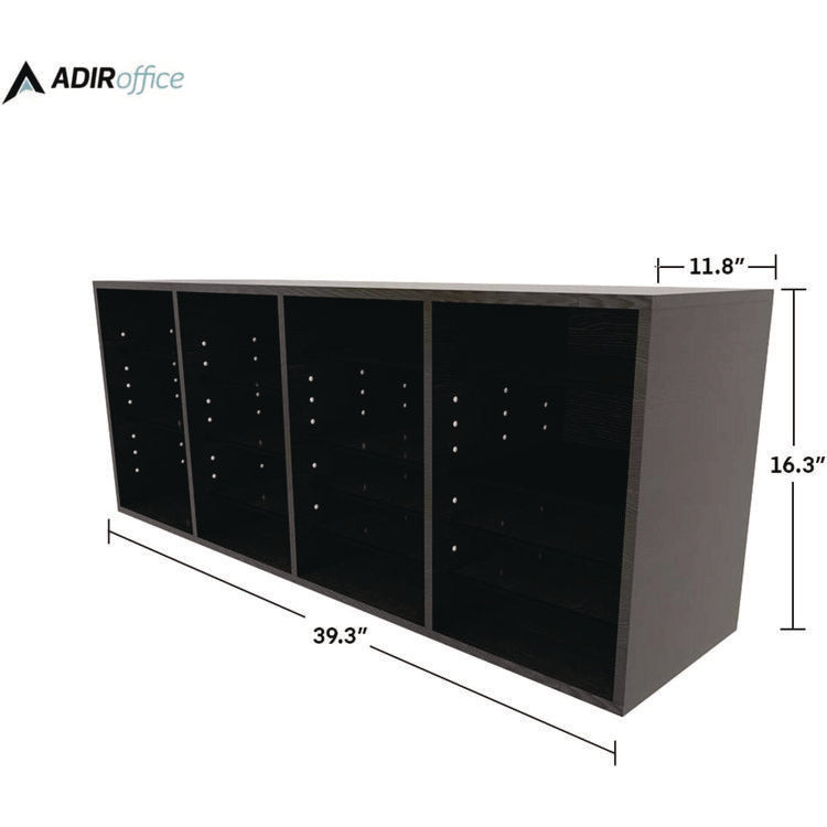 Wood Adjustable 24 Compartment Literature Organizer, 24 Sections, Letter Size, 39.3 x 11.8 x 16.3, Black