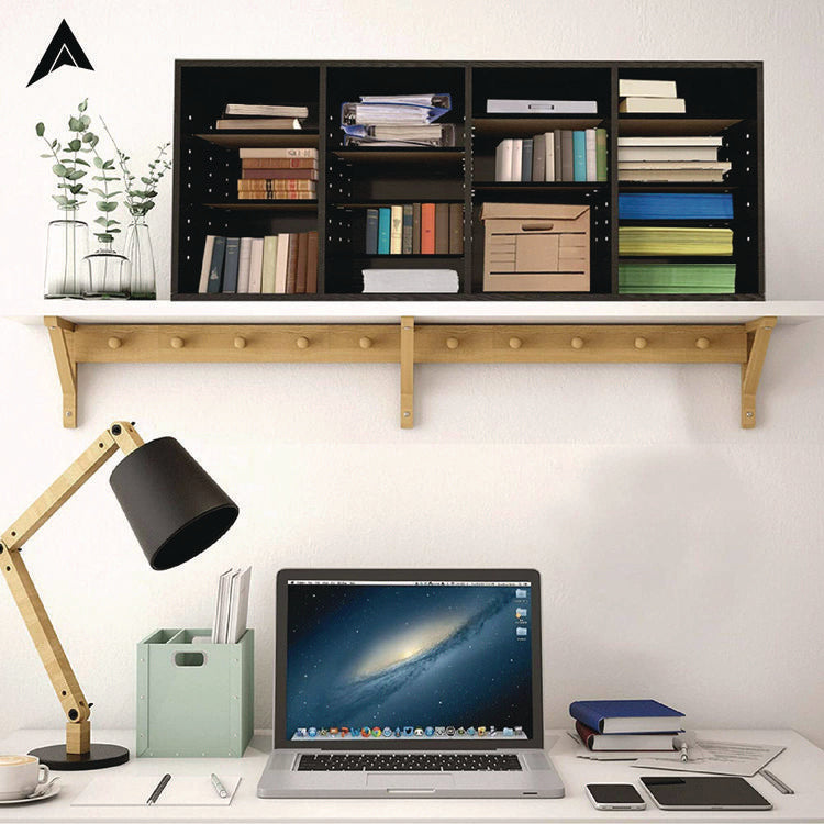 Wood Adjustable 24 Compartment Literature Organizer, 24 Sections, Letter Size, 39.3 x 11.8 x 16.3, Black