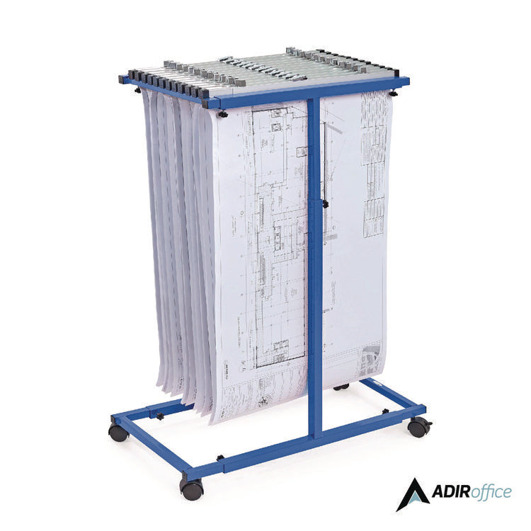 Blueprint Storage Cabinet Steel Vertical Plan Center, Assorted Document Sizes, 15" x 27" to 47.25" x 32.5" to 57", Blue