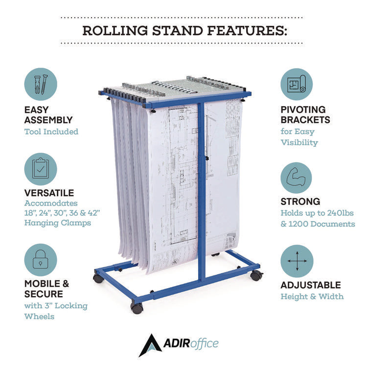 Blueprint Storage Cabinet Steel Vertical Plan Center, Assorted Document Sizes, 15" x 27" to 47.25" x 32.5" to 57", Blue